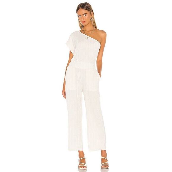 FREE PEOPLE FP BEACH Womens Size L Gia SET TOP WIDE LEG PANT NWT Ivory Revolve - Picture 1 of 8